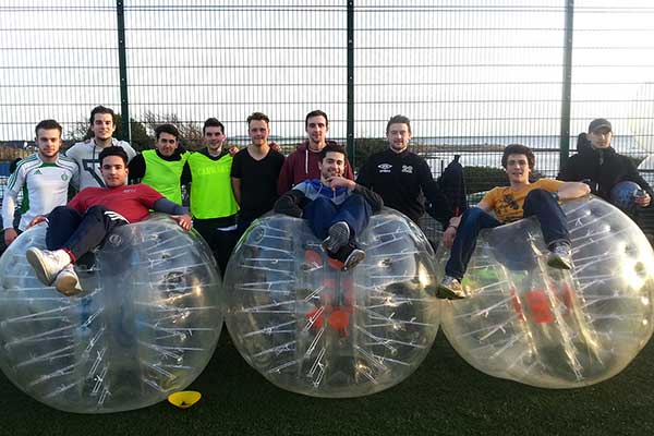 group of students after playing bubble football