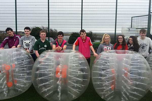 Transition Year Students, from New Inn, enjoying a Bubble session at the "Bay" this morning.