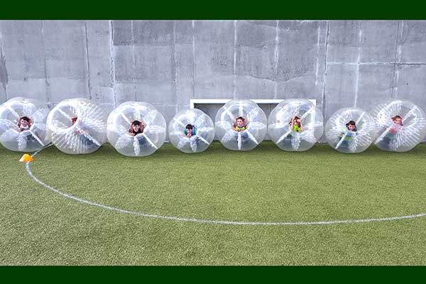 A Wall of Birthday Party Bubble Footballers at Astrobay!