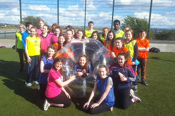 Lovely group from Presentation College Headford enjoying Bubble Football at Astrobay. 