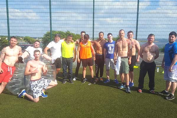 Stag party footballers line up for team photo