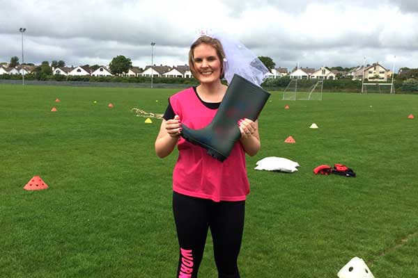 Lahinch Welly Throwing Champion at a hen party in Ballyloughane, Galway.