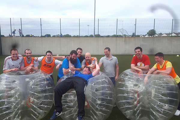 Group of players after Bubble Football session at Astrobay Galway