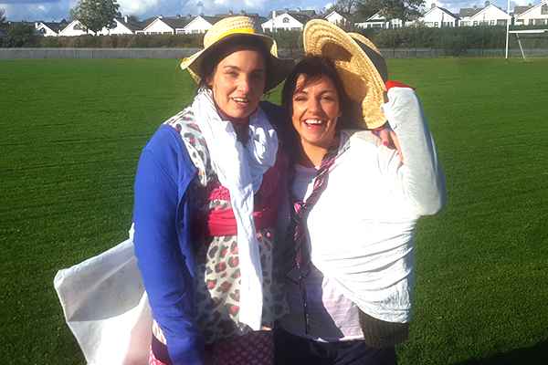 Bride to be Eleanor and the lovely Michelle "modelling" on the Alternative Old Sports Day Scarecrow Challenge!