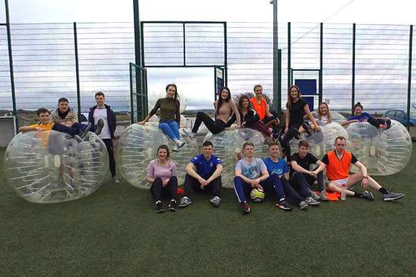 Group of players after a bubble football match at Astrobay.